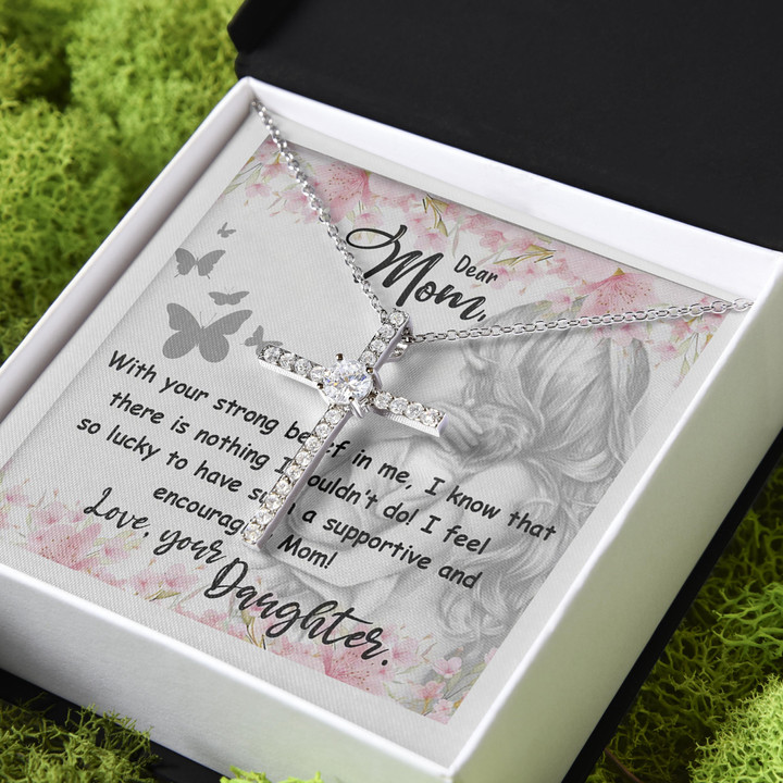 With Your Strong Belief In Me Gift For Mom CZ Cross Necklace