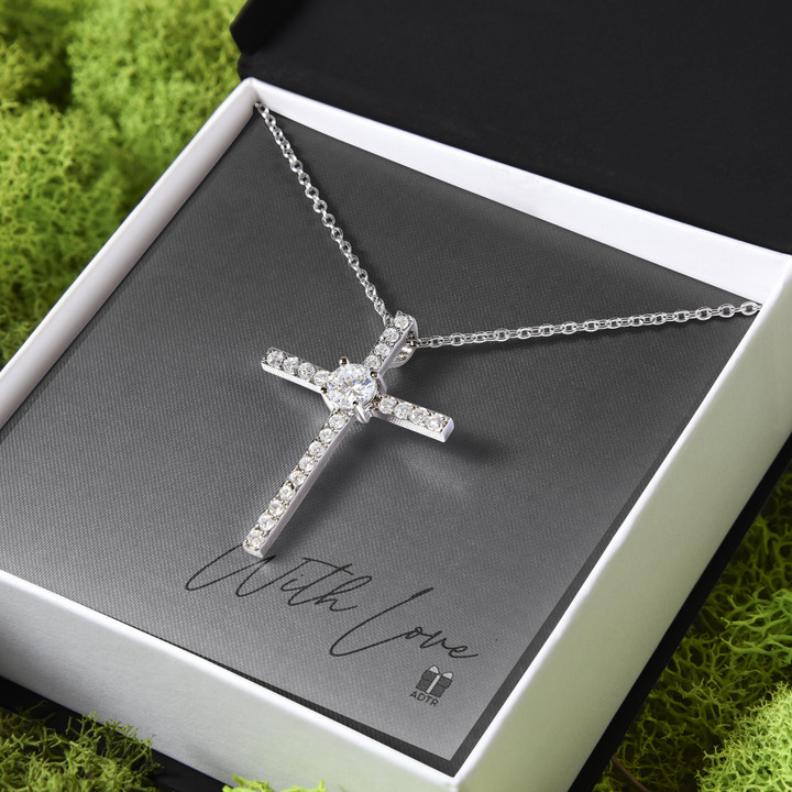 With Love Black And White Gradient Gift For Her CZ Cross Necklace