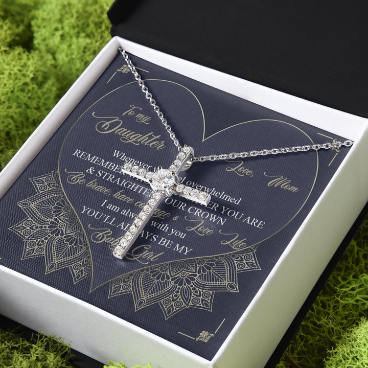 Whenever You Feel Overwhelmed Mom Gift For Daughter Baby Girl CZ Cross Necklace
