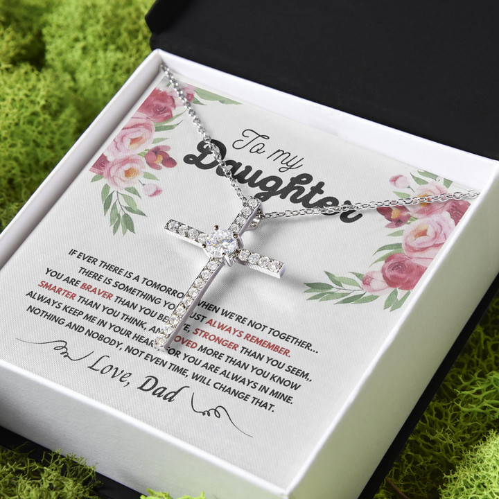 When We're Not Together Gift For Daughter CZ Cross Necklace