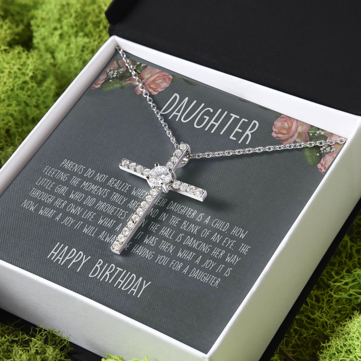 What A Joy It Will Always Be Having You Birthday Gift For Daughter CZ Cross Necklace