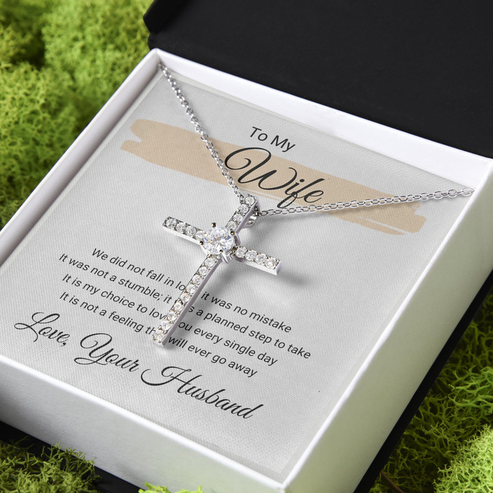 We Did Not Fall In Love Gift For Wife CZ Cross Necklace
