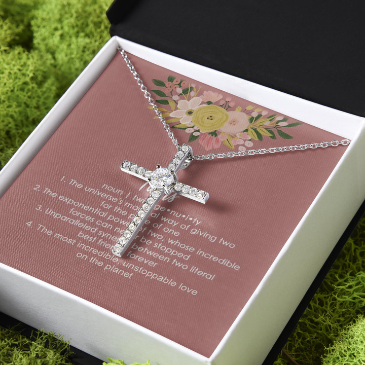 Twins The Most Incredible Unstoppable Love On The Planet CZ Cross Necklace