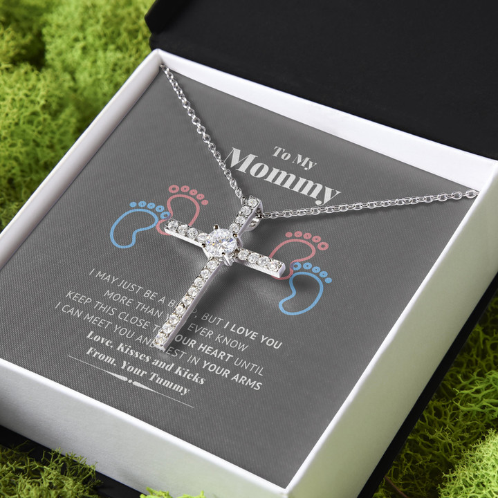 Tummy Gift For Mom To Be Keep This Close To Your Heart CZ Cross Necklace