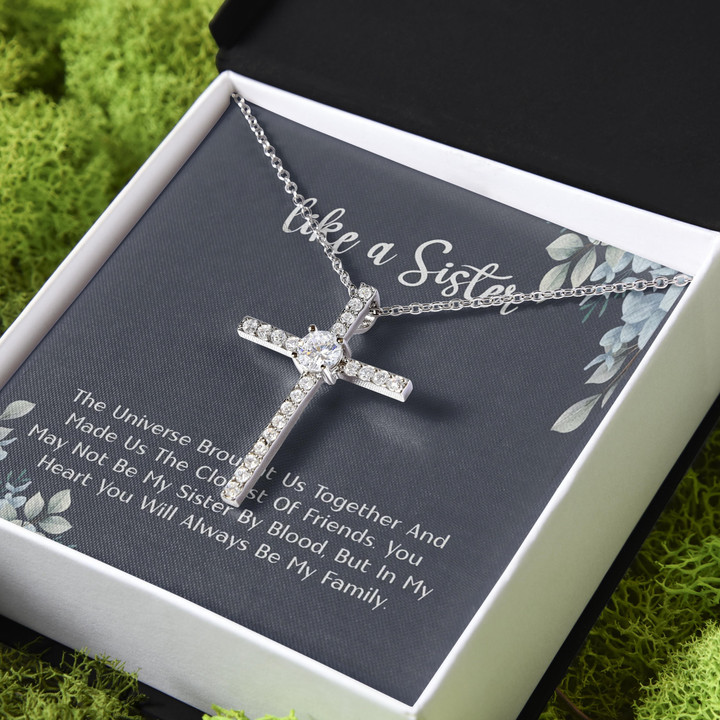The Universe Brought Us Together Gift For Sister CZ Cross Necklace