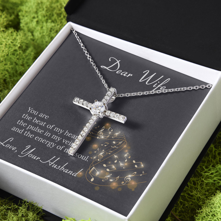 The Pulse In My Veins Gift For Wife CZ Cross Necklace