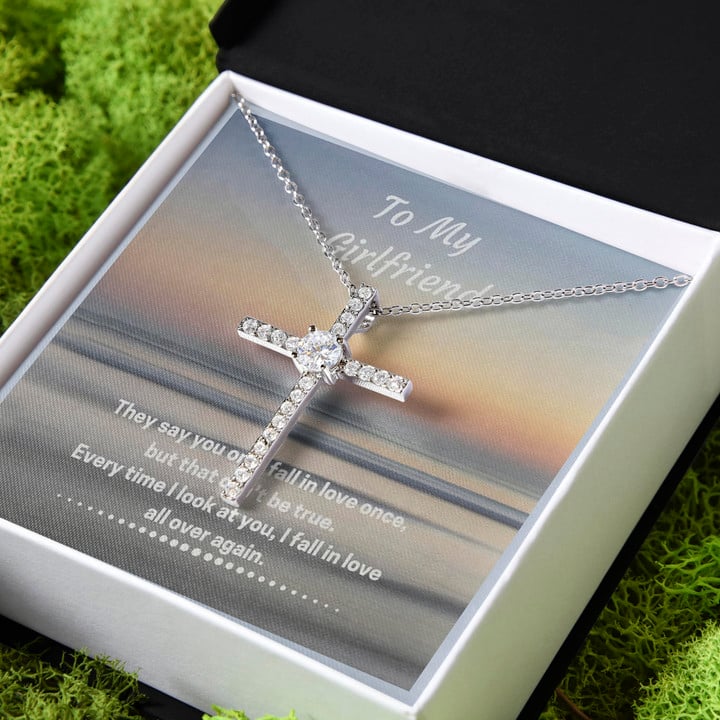 The Perfect Gift For Girlfriend Love You CZ Cross Necklace