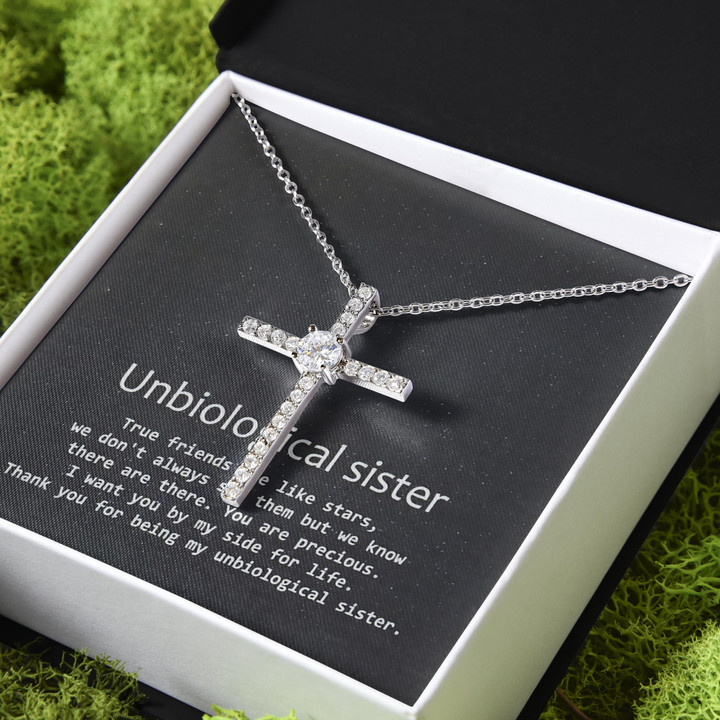 Thanks For Unbiological Sister Gift For Sister Soul Sister CZ Cross Necklace