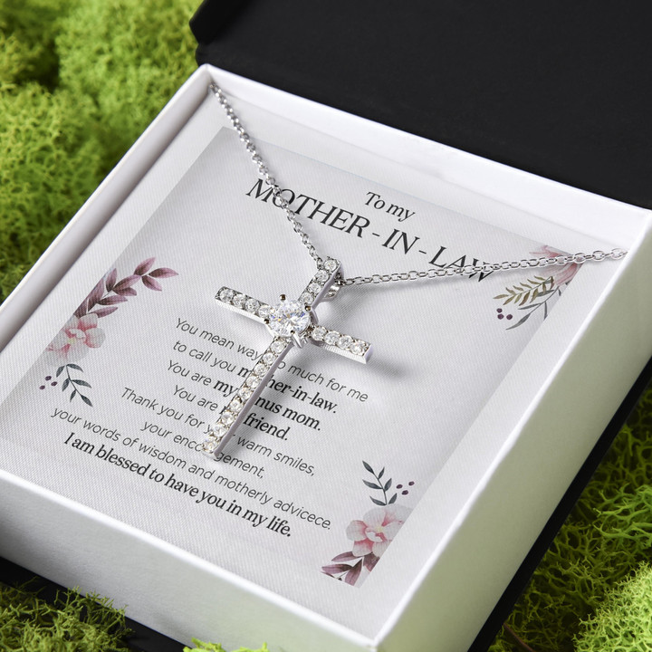 Thank You For Your Warm Smiles Gift For Mother In Law CZ Cross Necklace