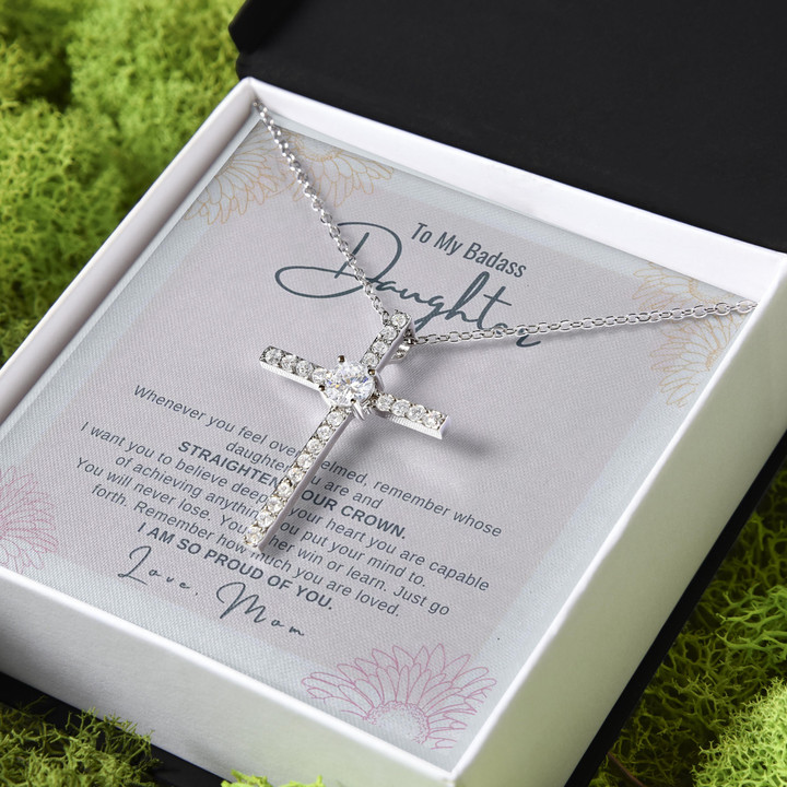 So Proud Of You Gift For Daughter CZ Cross Necklace