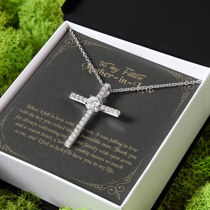 So Lucky To Have You In My Life Gift For Mother In Law CZ Cross Necklace
