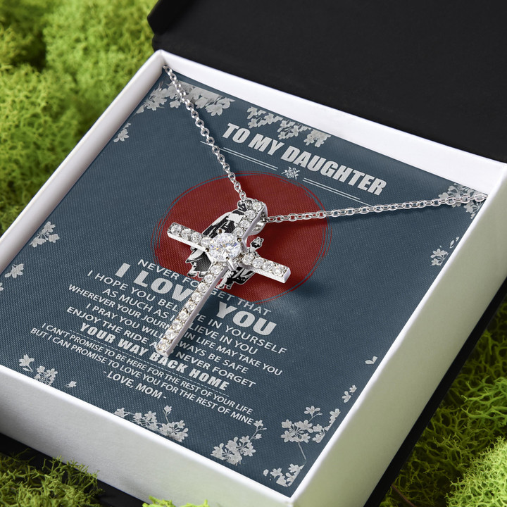 Samurai Gift For Daughter Never Forget Your Way Back Home CZ Cross Necklace