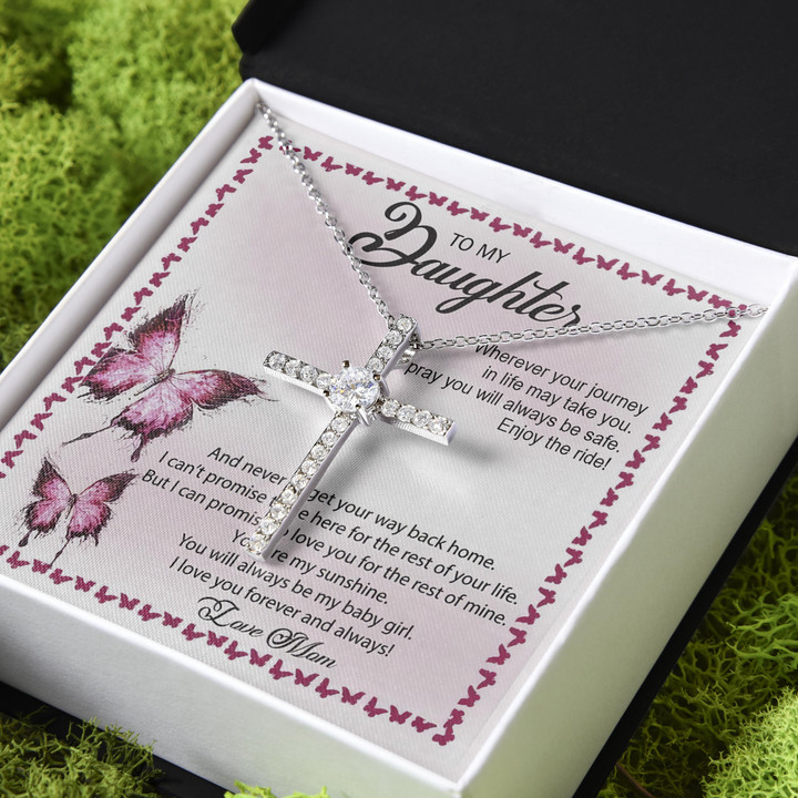 Never Forget Your Way Back Home Mom Gift For Daughter CZ Cross Necklace