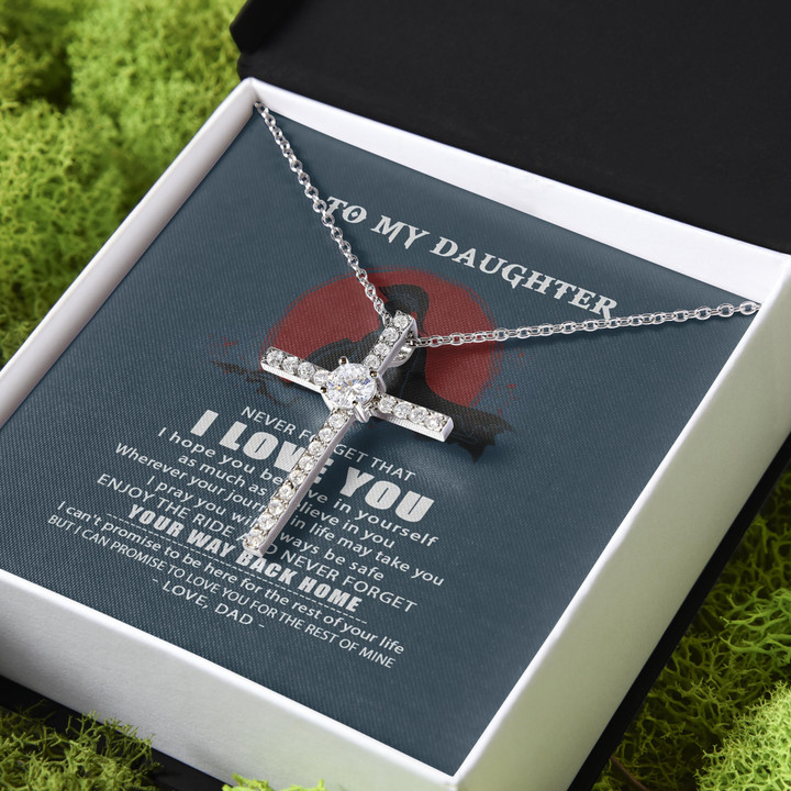 Never Forget Your Way Back Home Gift For Daughter CZ Cross Necklace