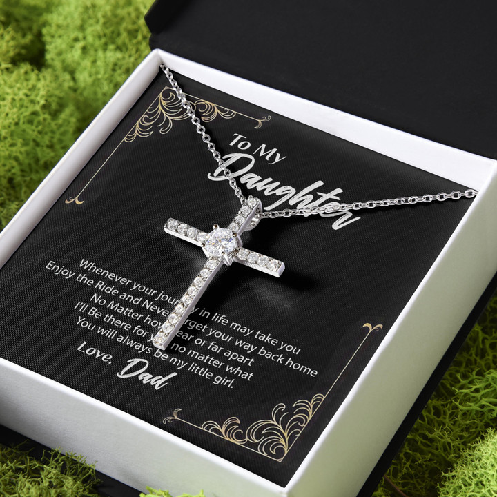 Never Forget Your Way Back Home Dad Gift For Daughter CZ Cross Necklace