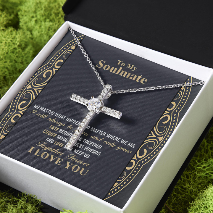 My Soulmate I Will Always Be Yours Gift For Her CZ Cross Necklace