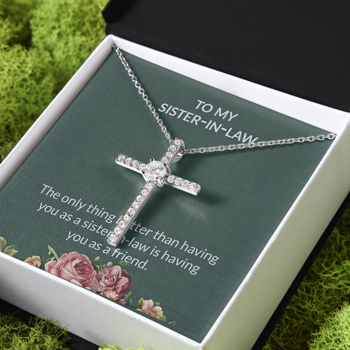 My Friend Gift For Sister In Law CZ Cross Necklace