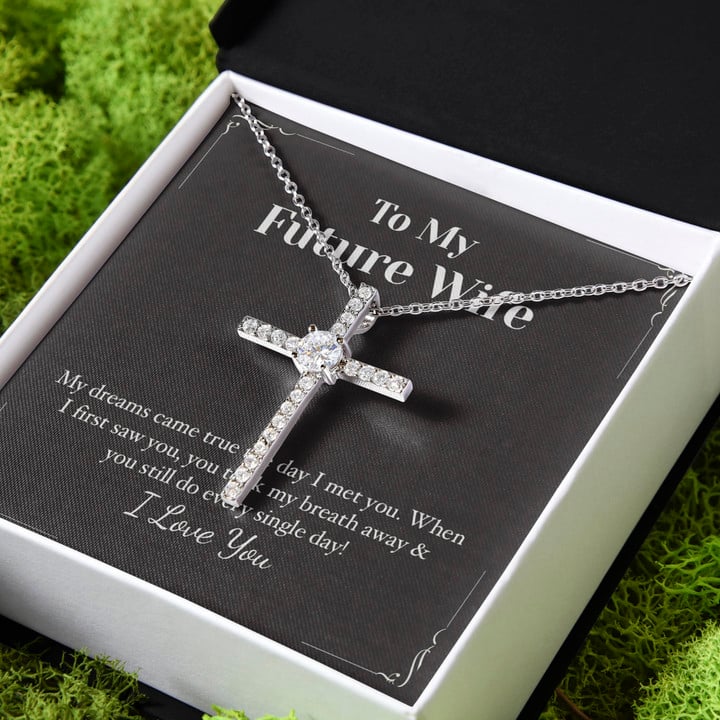 My Dreams Came True Gift For Wife Future Wife I Love You CZ Cross Necklace