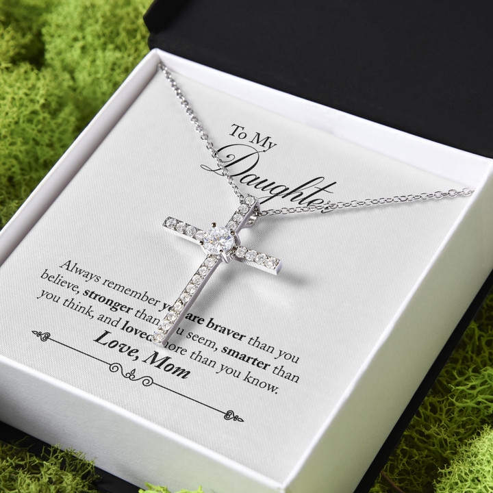 Mom Gift For Daughter You Are Smarter Than You Think CZ Cross Necklace