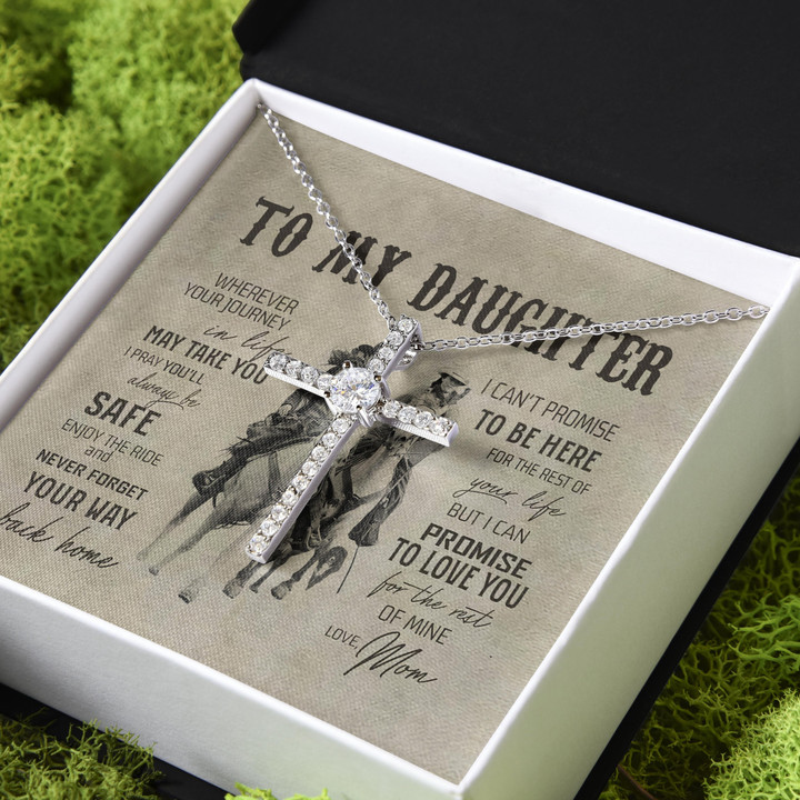 Mom Gift For Daughter Love You For The Rest Of Mine CZ Cross Necklace
