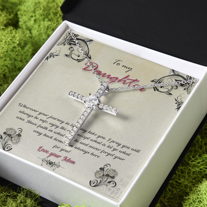 Mom Gift For Daughter I'M Always Here For You CZ Cross Necklace