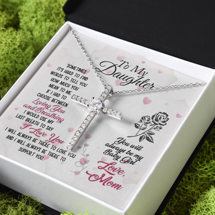 Mom Gift For Daughter How Much You Mean To Me CZ Cross Necklace