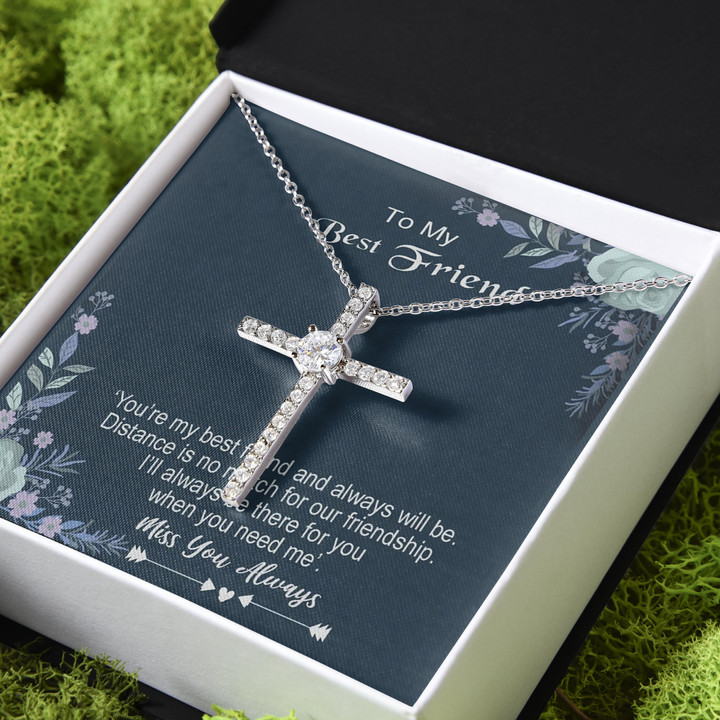 Miss You Always Gift For Friend CZ Cross Necklace
