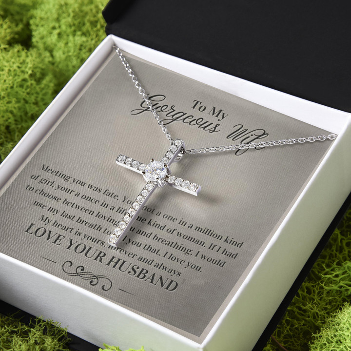 Meeting You Was Fate Gift For Wife CZ Cross Necklace