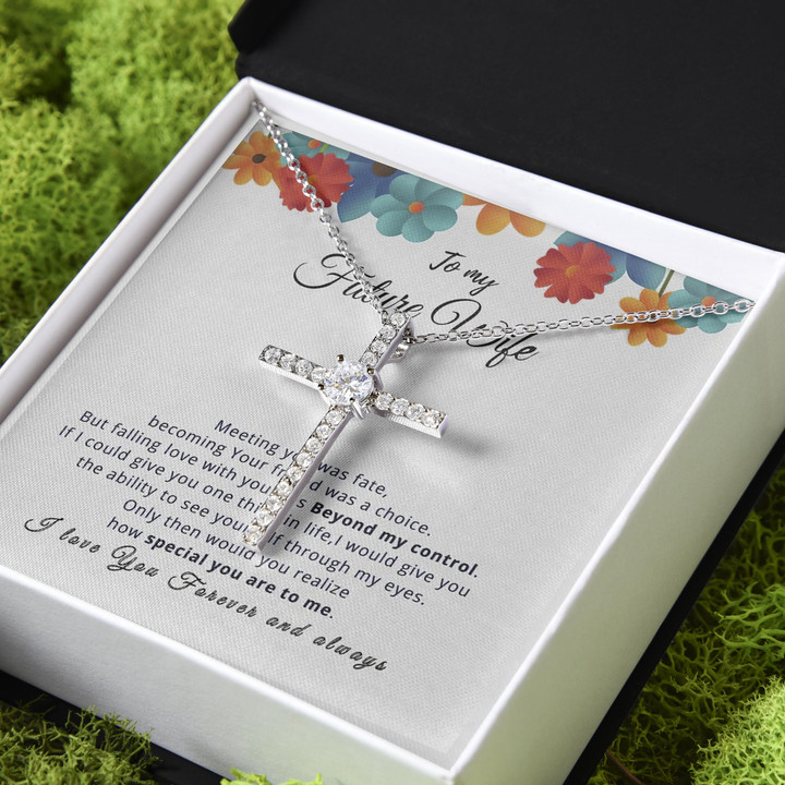 Meeting You Was Fate Gift For Wife Future Wife CZ Cross Necklace