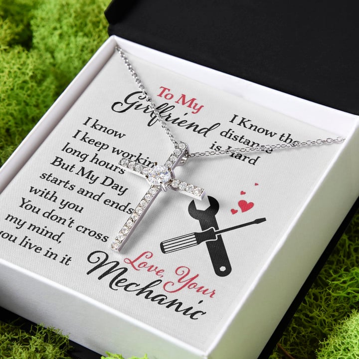 Mechanic Gift For Girlfriend You Live In My Mind CZ Cross Necklace
