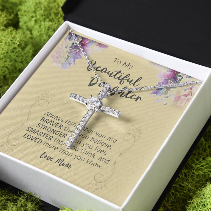 Loved More Than You Know Gift For Daughter CZ Cross Necklace