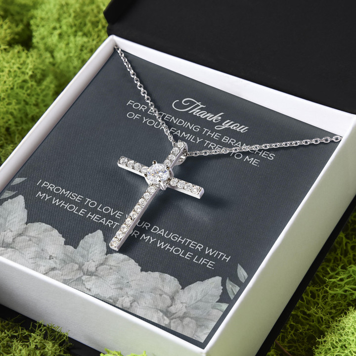 Love Your Gift For Daughter With My Whole Heart For Mother In Law CZ Cross Necklace
