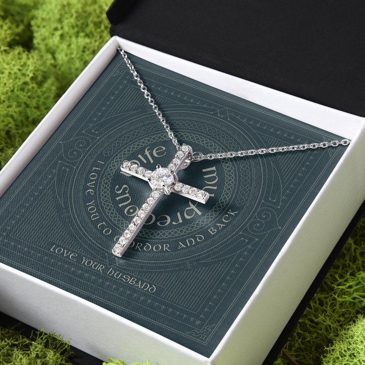 Love You To Mordor Gift For Wife CZ Cross Necklace
