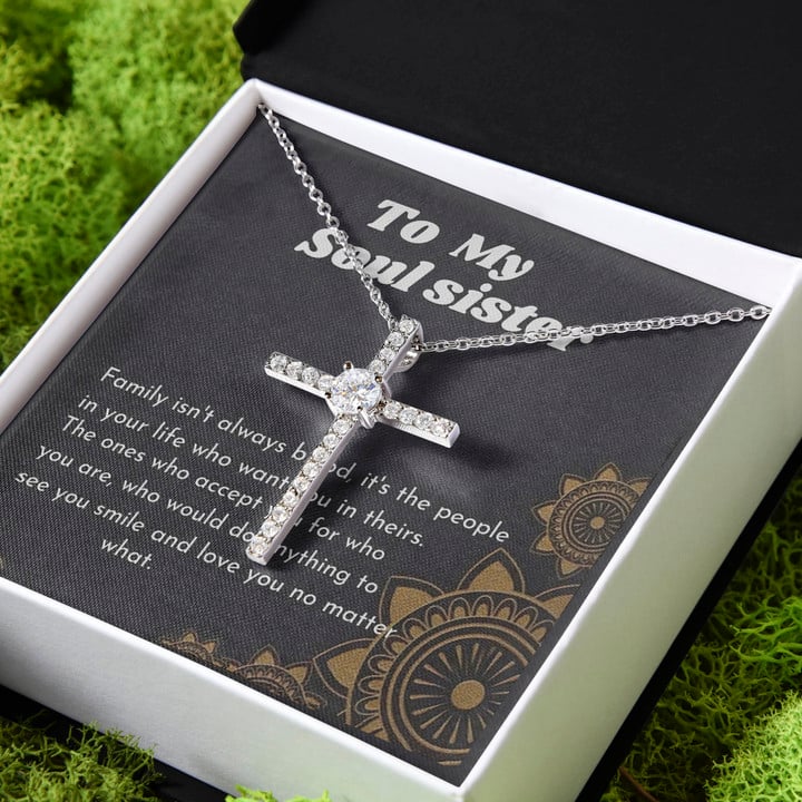 Love You No Matter What Gift For Sister Soul Sister CZ Cross Necklace