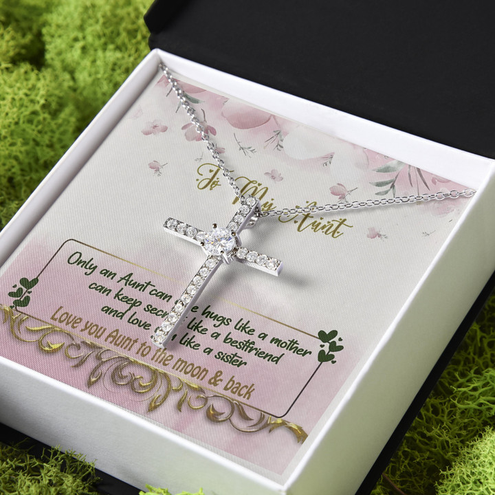Love You Like A Sister Gift For Aunt CZ Cross Necklace