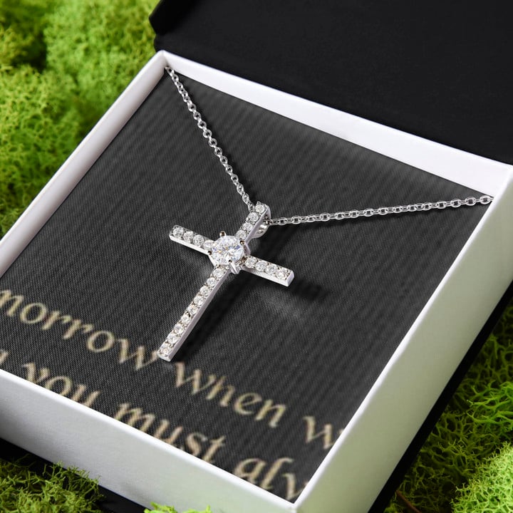 Keep Me In Your Heart Gift For Daughter CZ Cross Necklace