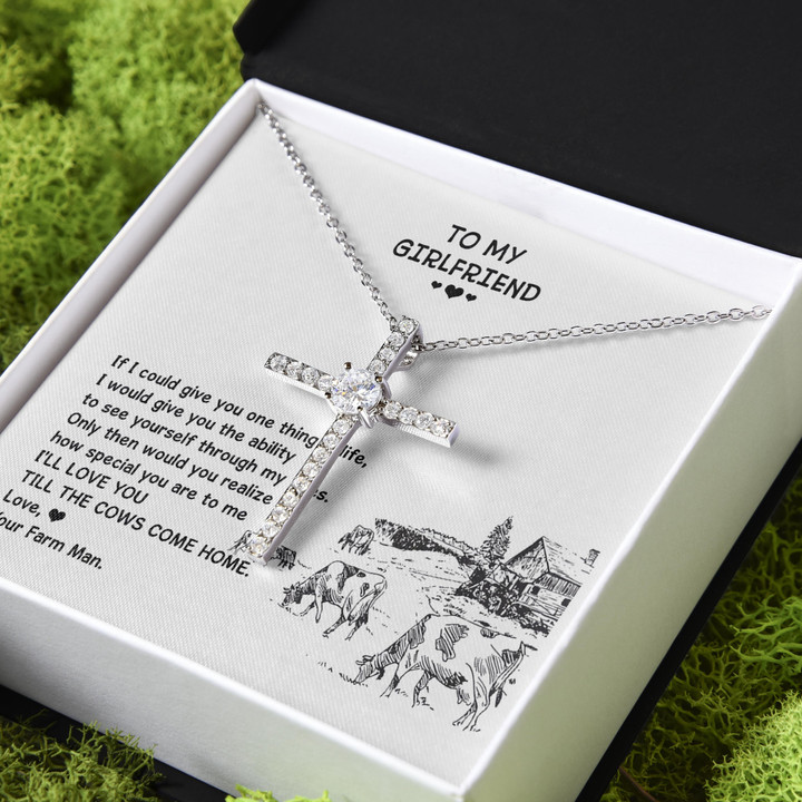 I'll Love You Till The Cows Come Home Gift For Girlfriend CZ Cross Necklace