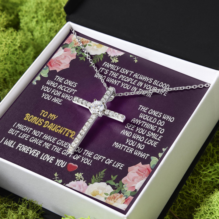 I'll Forever Love You Giving Bonus Daughter Gift For Daughter CZ Cross Necklace