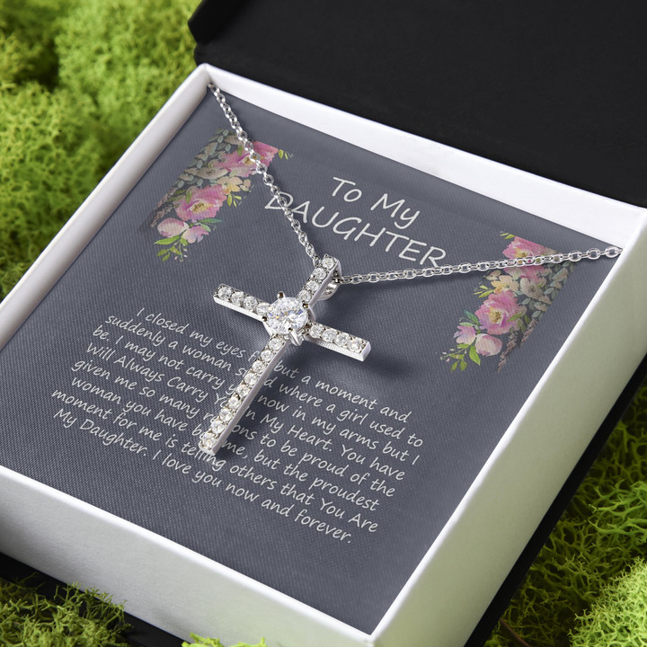 I'll Always Carry You In My Heart Gift For Daughter CZ Cross Necklace