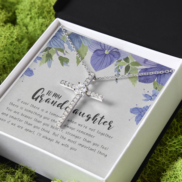 I'll Always Be With You Gift For Granddaughter CZ Cross Necklace
