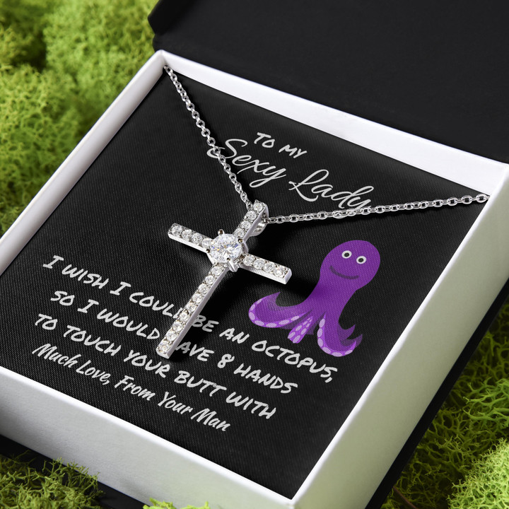 I Wish I Could Be An Octopus Gift For Wife CZ Cross Necklace