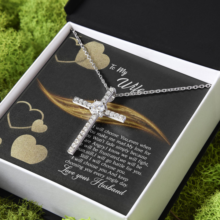 I Will Choose You Gift For Wife CZ Cross Necklace