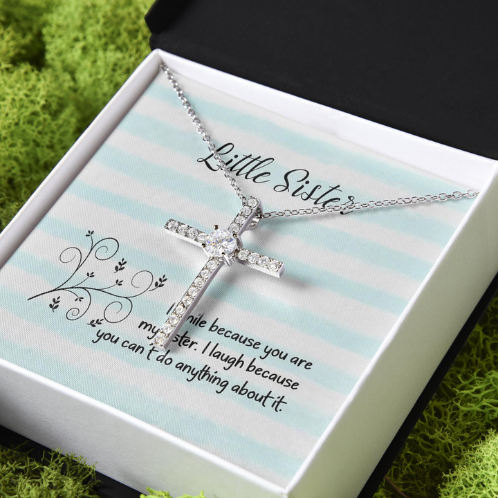 I Smile Because You Are My Sister Gift For Sister CZ Cross Necklace