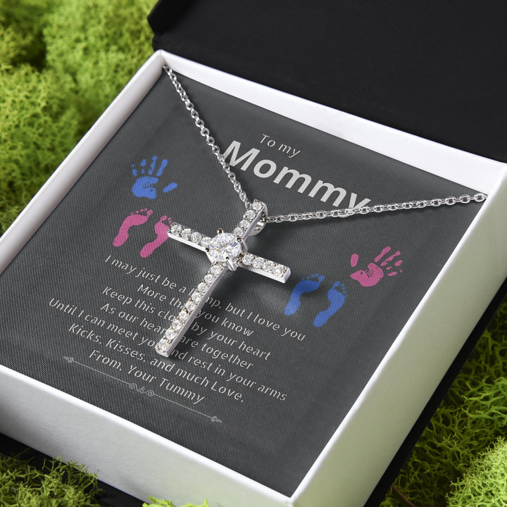 I May Just Be A Bump Gift For Mom To Be CZ Cross Necklace