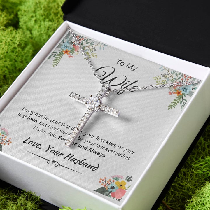 I Love You Forever Gift For Wife CZ Cross Necklace