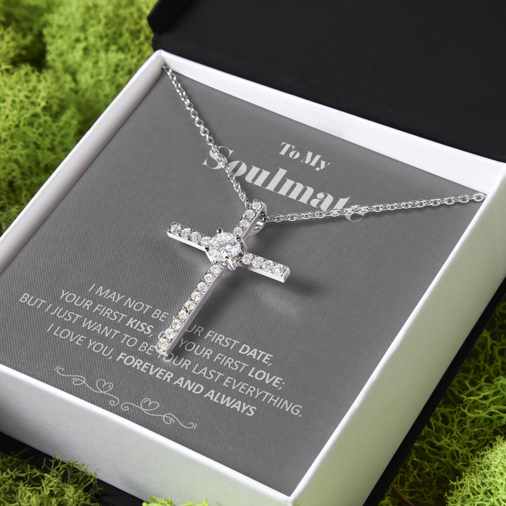 I Love You Forever Gift For Her My Soulmate CZ Cross Necklace