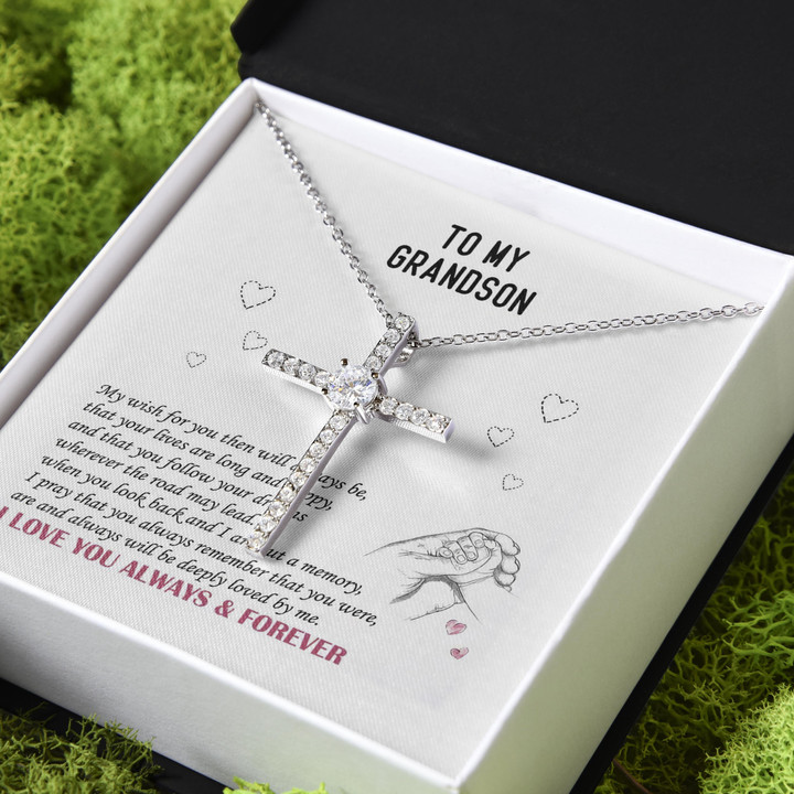 I Love You Always Gift For Grandson CZ Cross Necklace