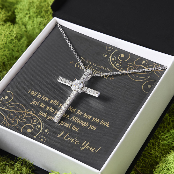 I Fell In Love With You Gift For Girlfriend CZ Cross Necklace