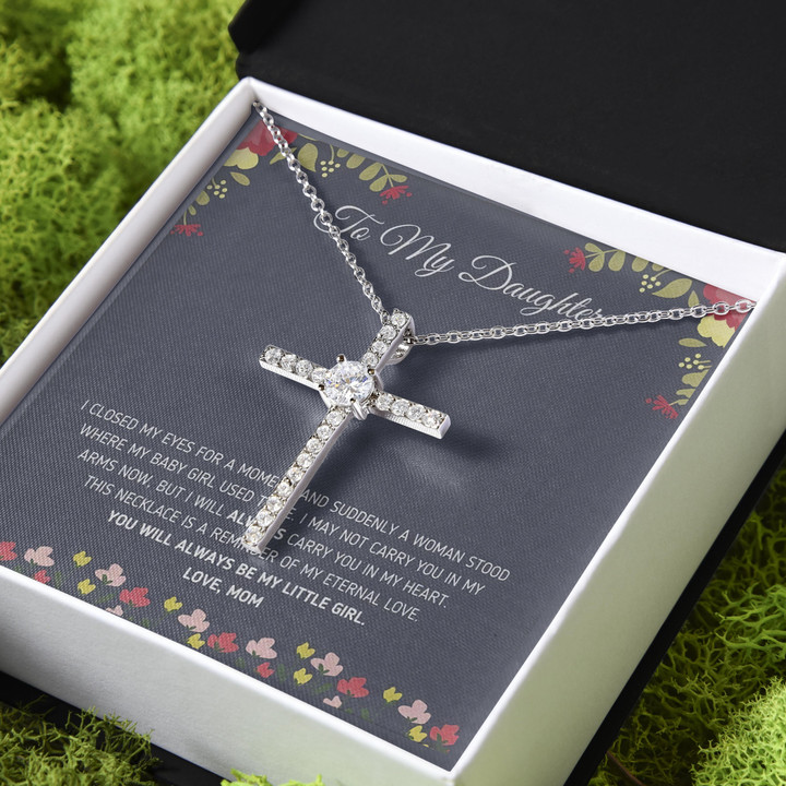 I Closed My Eyes For A Moment Gift For Daughter CZ Cross Necklace