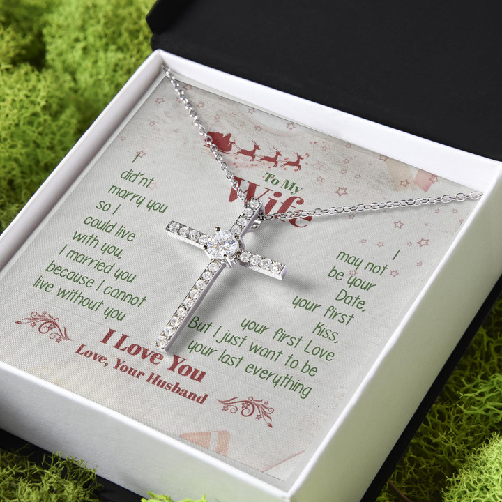 I Can't Live Without You Gift For Wife Santa CZ Cross Necklace